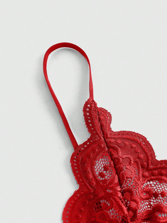 ROMWE Kawaii Shell-Shaped Lace Trimmed Sexy Cross-Back Design Bodysuit