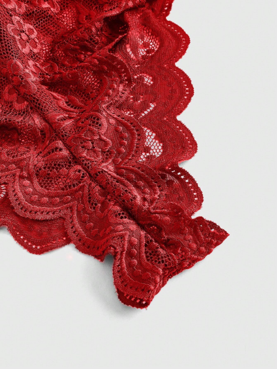 ROMWE Kawaii Shell-Shaped Lace Trimmed Sexy Cross-Back Design Bodysuit