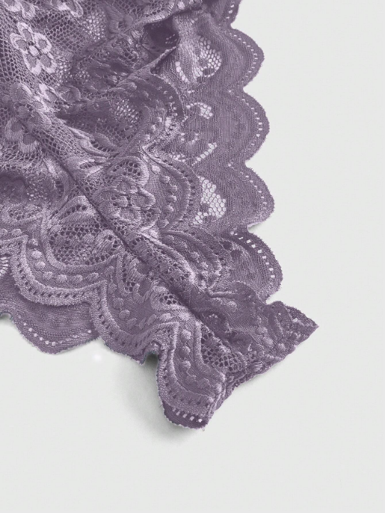 Cross Back Design Sexy Lace Bodysuit With Scalloped Hemline