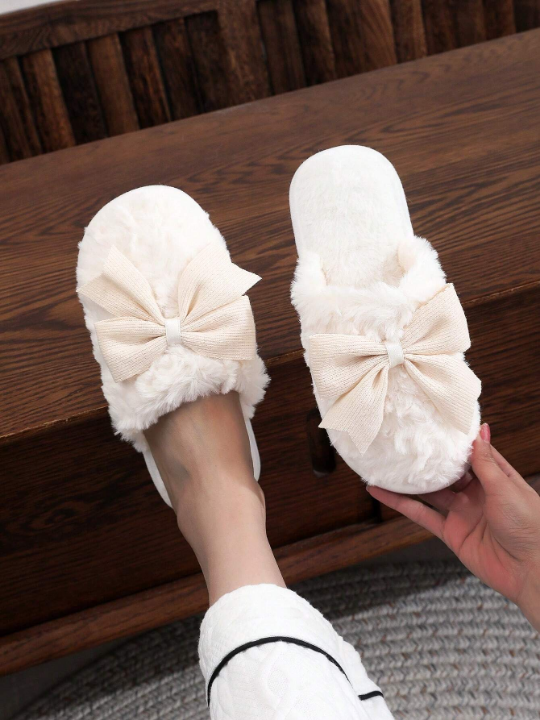 Butterfly Knot Women's Winter Plush Slippers, Couples Home Indoor Floor Non-Slip Warm Shoes