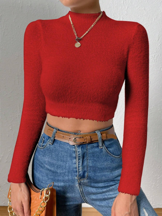 Essnce Women'S Half Turtleneck Cropped Sweater