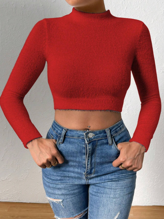 Essnce Women'S Half Turtleneck Cropped Sweater