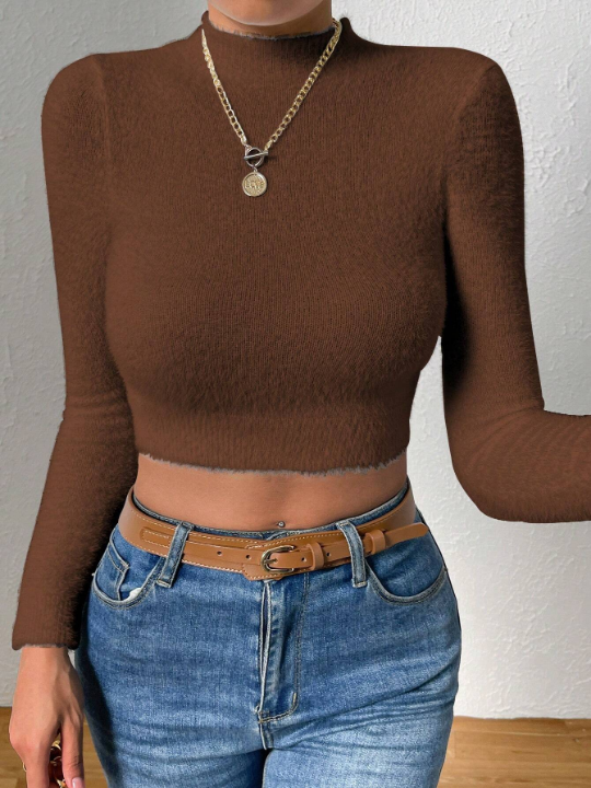 Essnce Round Neck Long Sleeve Solid Color Sweater