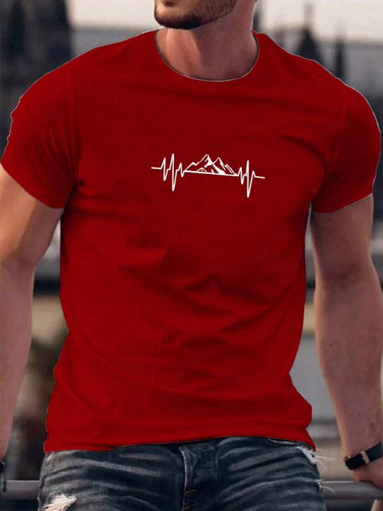 Manfinity Homme Mountain-Shaped Ecg Graphic Printed T-Shirt