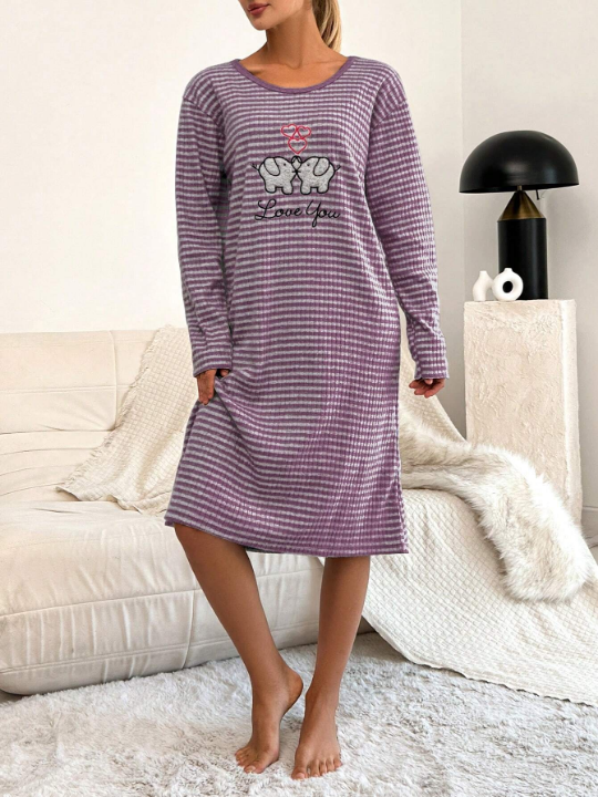 Cottnline Embroidered Striped Nightgown