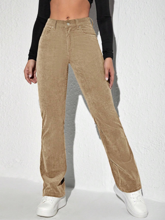 Corduroy Pants With Patch Detailing