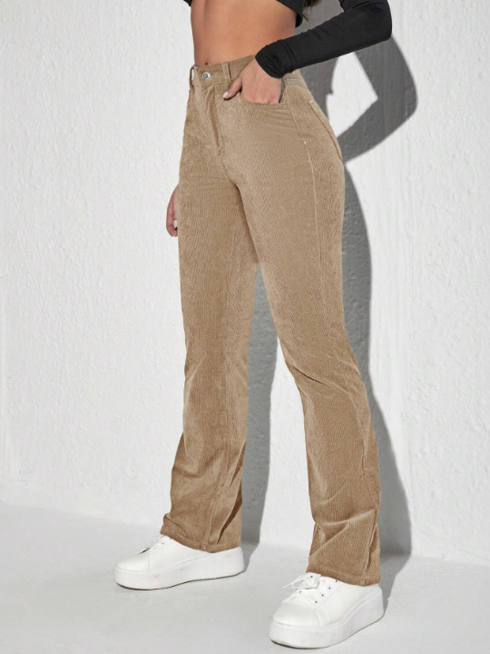 Corduroy Pants With Patch Detailing