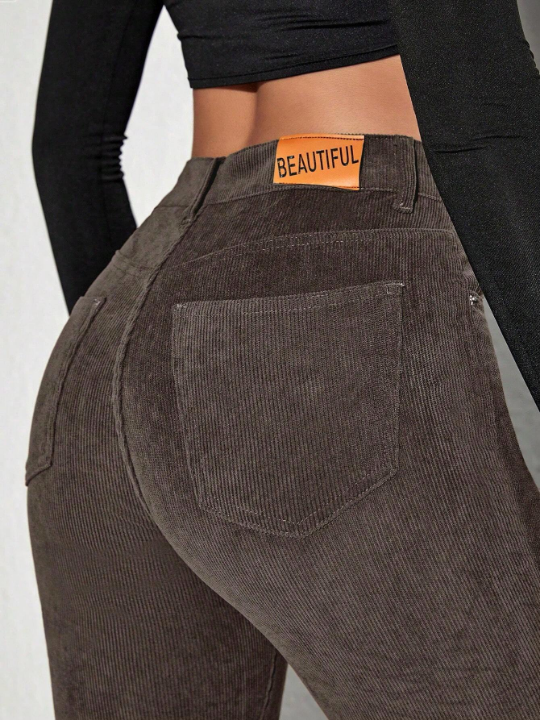 Women's Corduroy Sweatpants With Letter Patched