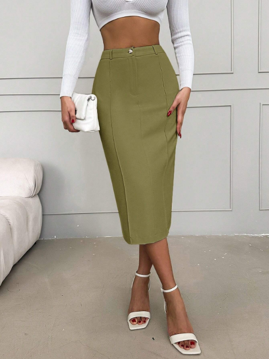 Solid Color High Waist Skirt