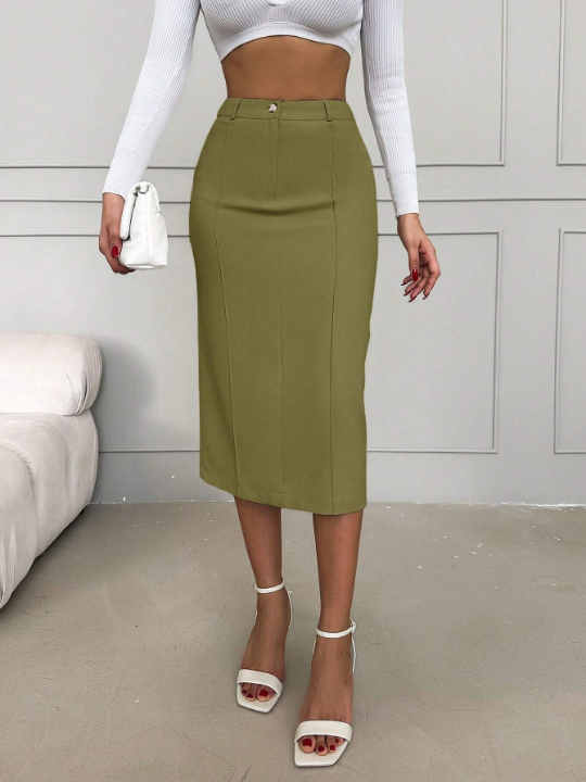 Solid Color High Waist Skirt