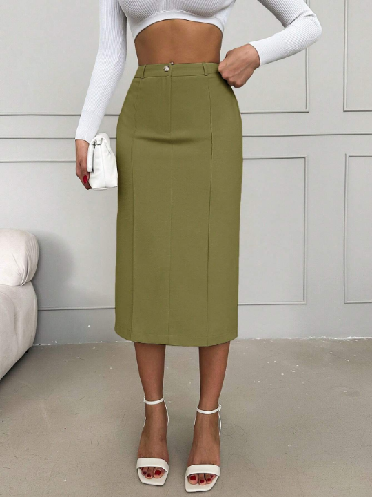 Solid Color High Waist Skirt