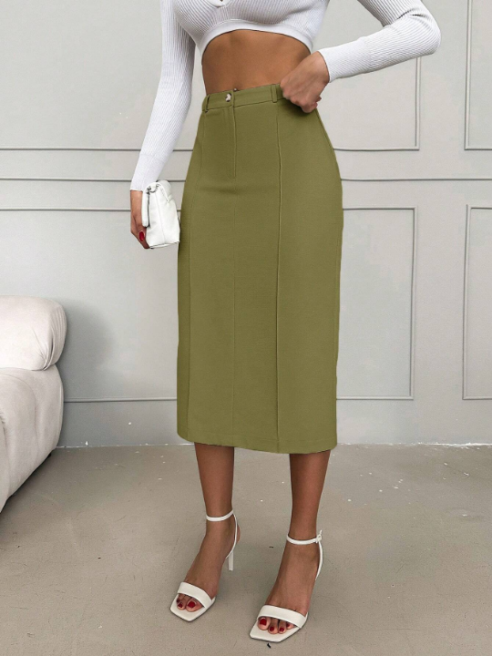 Solid Color High Waist Skirt