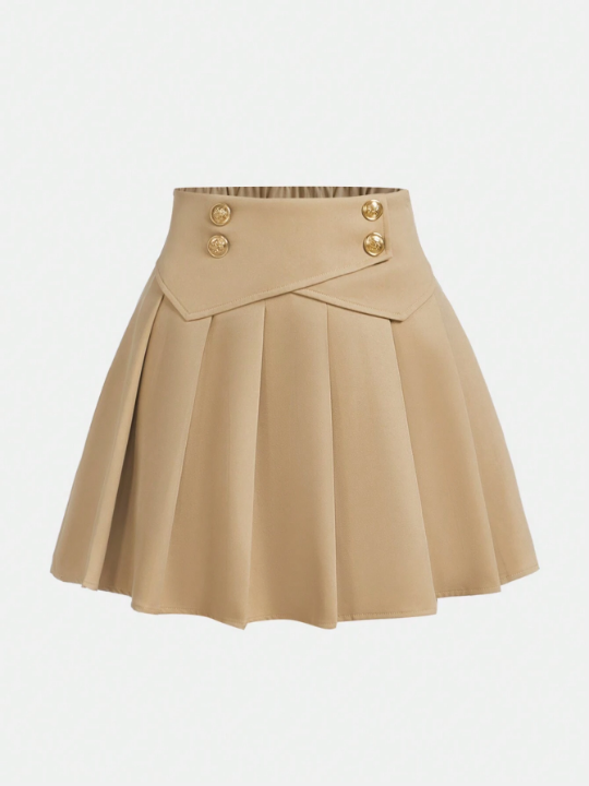 Teenage Girls' Decorative Metal Buckle Pleated Vacation Skirt