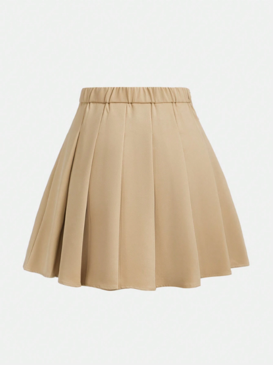 Teenage Girls' Decorative Metal Buckle Pleated Vacation Skirt