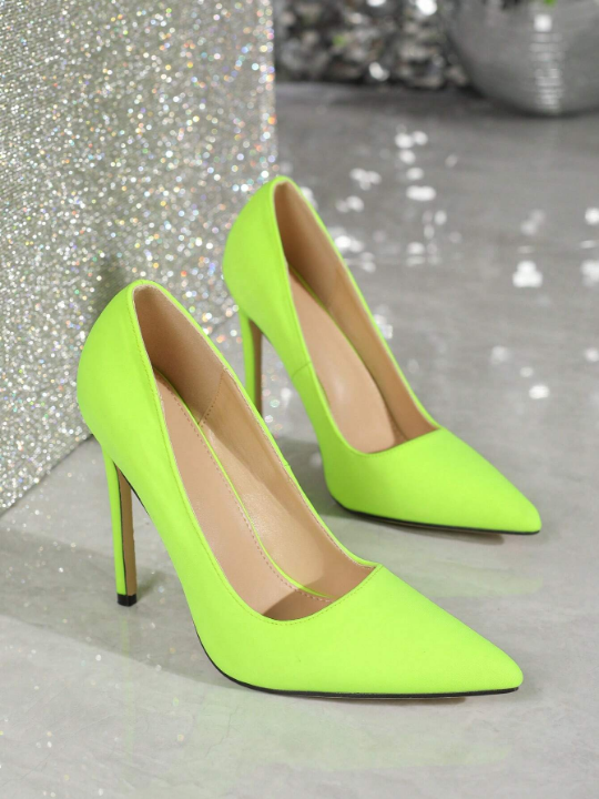 Sexy And Fashionable 12cm Yellow Lycra Stiletto High Heels Pointed Toe Shoes, Versatile For Casual And Party In Spring And Autumn For Women