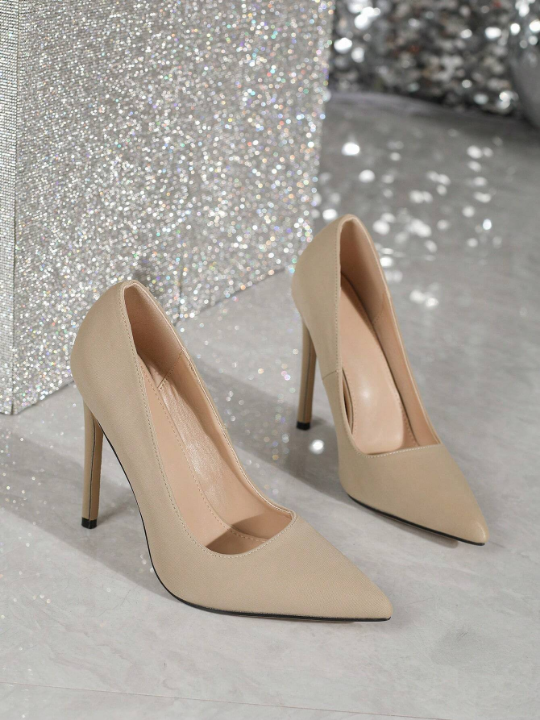 Sexy & Fashionable Camel Lycra Dinner Party Pointed Toe 12cm Thin High Heel Pumps, Casual All-Match Women's Shoes For Spring And Autumn