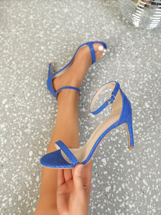 Women'S Sexy Open Toe Ankle Strap Stiletto Heels Sandals In Royal Blue