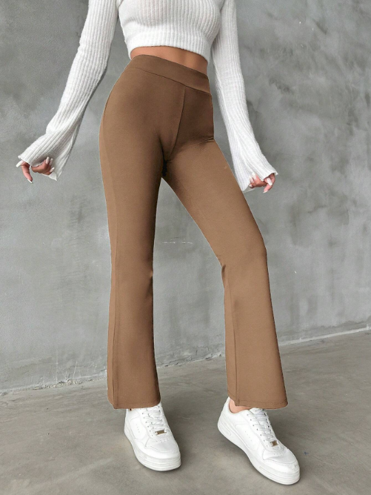 Solid Color High Waisted Flared Pants