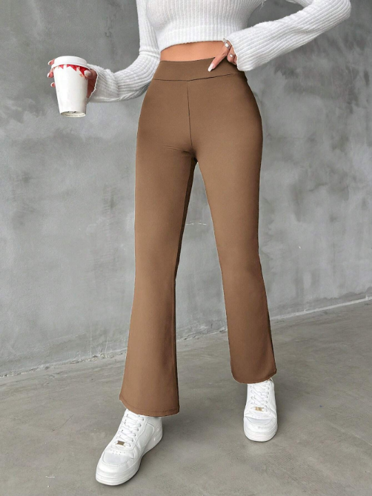 Solid Color High Waisted Flared Pants