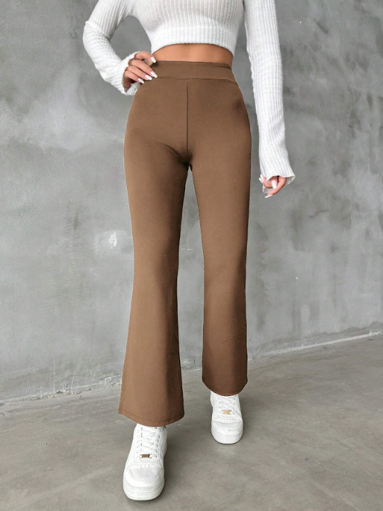 Solid Color High Waisted Flared Pants
