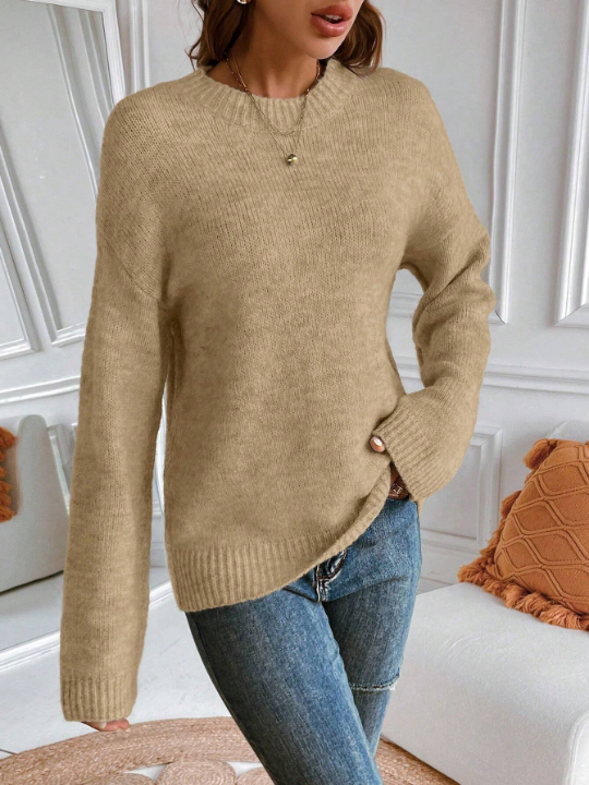 Essnce Women's Solid Color Drop Shoulder Sweater