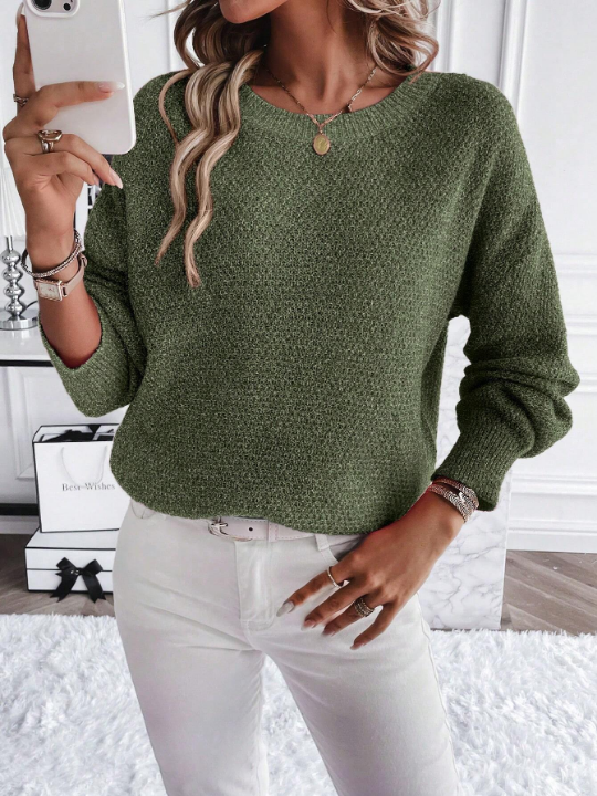 LUNE Solid Color Drop Shoulder Knit Sweater