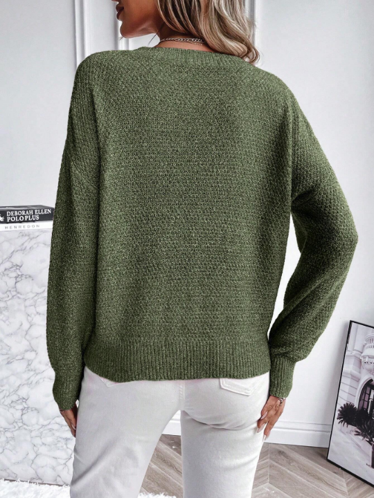 LUNE Solid Color Drop Shoulder Knit Sweater