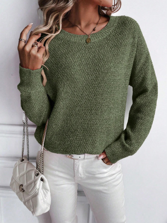 LUNE Solid Color Drop Shoulder Knit Sweater