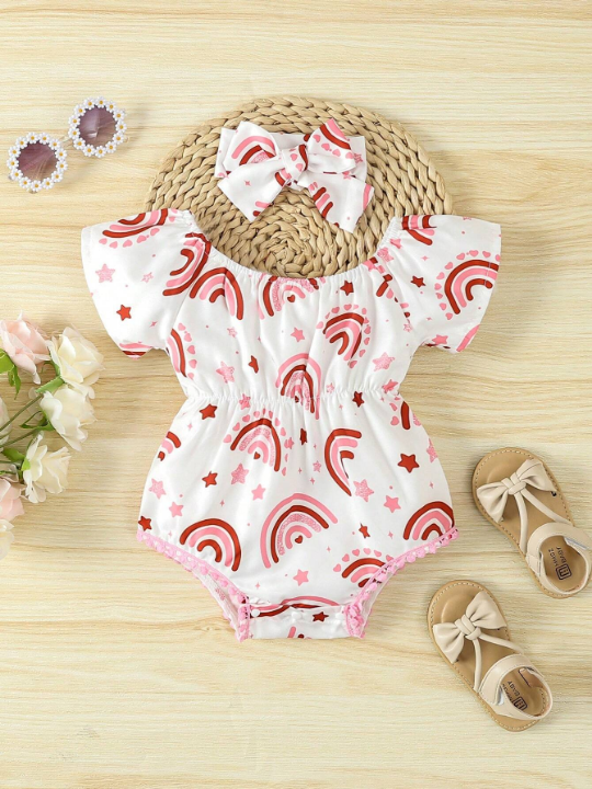 Baby Girl Rainbow Printed Short Sleeve Bodysuit