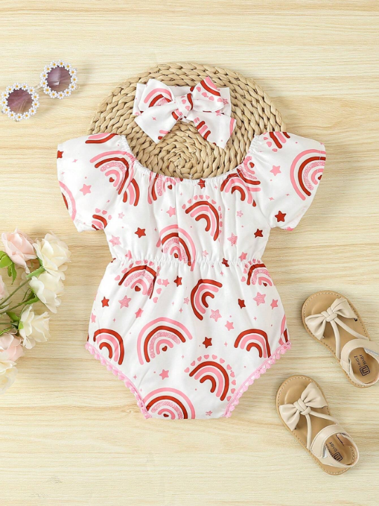 Baby Girl Rainbow Printed Short Sleeve Bodysuit