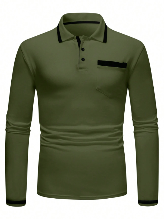 Manfinity Homme Men's Long Sleeve Polo Shirt With Front Pocket