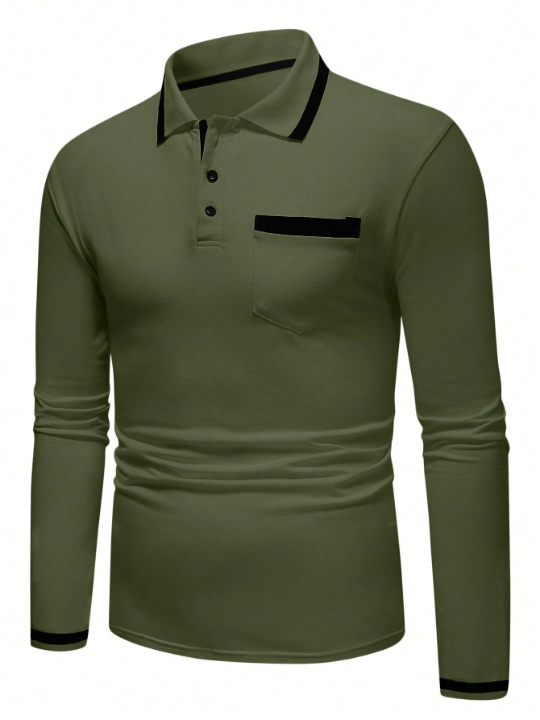 Manfinity Homme Men's Long Sleeve Polo Shirt With Front Pocket