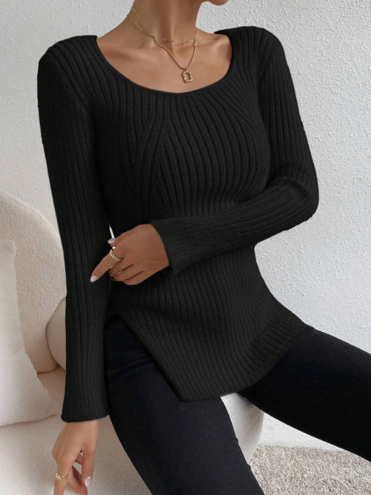 Frenchy Women'S Large Round Neck Long Sleeve Sweater