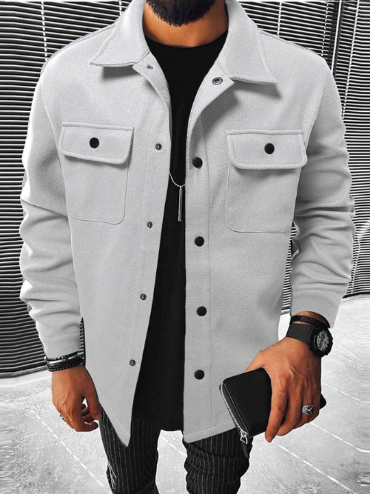 Manfinity Homme Men Button Front Flap Pocket Overcoat