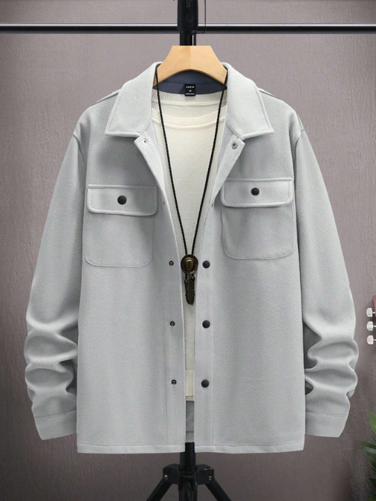 Manfinity Homme Men Button Front Flap Pocket Overcoat