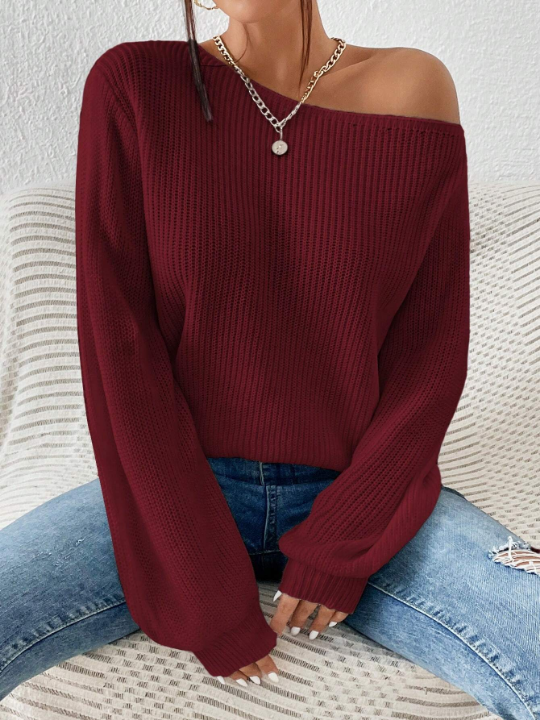 Essnce Solid Color Asymmetrical Neck Sweater