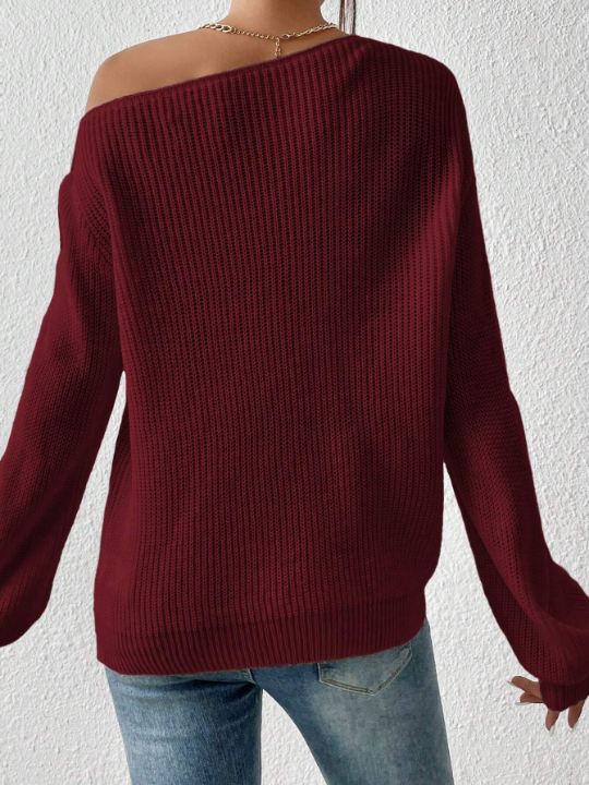 Essnce Solid Color Asymmetrical Neck Sweater