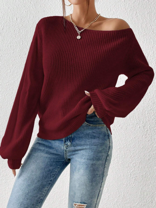 Essnce Solid Color Asymmetrical Neck Sweater