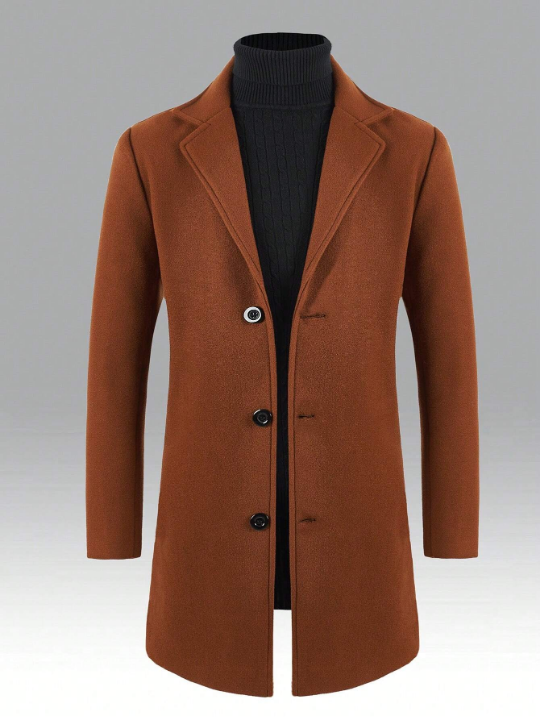 Manfinity Homme Men's Lapel Single-Breasted Woolen Coat