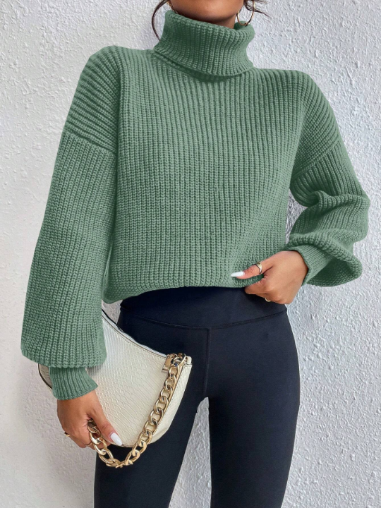 Frenchy Women's Turtleneck Drop Shoulder Long Sleeve Pullover Sweater