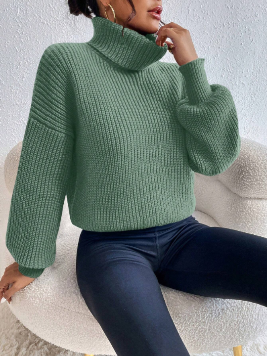 Frenchy Women's Turtleneck Drop Shoulder Long Sleeve Pullover Sweater