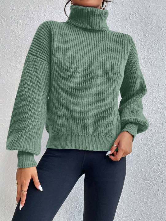 Frenchy Women's Turtleneck Drop Shoulder Long Sleeve Pullover Sweater