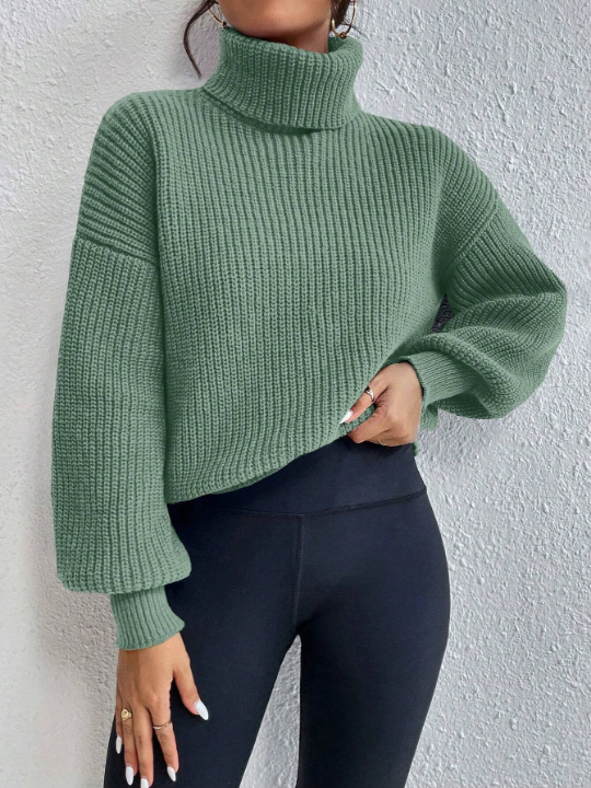 Frenchy Women's Turtleneck Drop Shoulder Long Sleeve Pullover Sweater