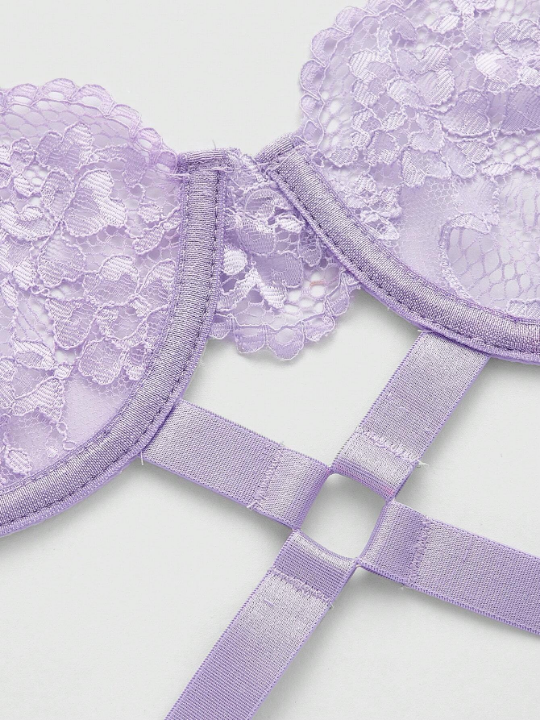 ROMWE Kawaii Sexy Lace Underwire Lingerie Set For Valentine'S Day, Sweet Style