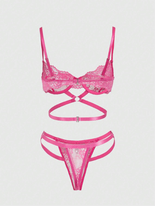 ROMWE Kawaii Women'S Valentine'S Day Steel Ring Sweet And Sexy Underwear Set