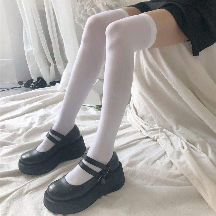 3pairs Lolita Style Women's White Pressure Socks Set, Including Three Types: Over-The-Knee Socks, Ankle Socks, And Stockings