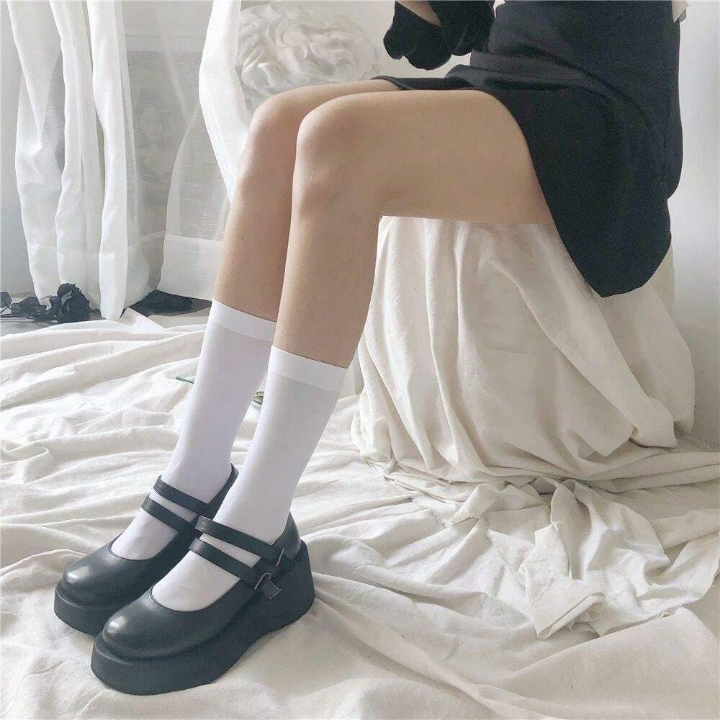 3pairs Lolita Style Women's White Pressure Socks Set, Including Three Types: Over-The-Knee Socks, Ankle Socks, And Stockings