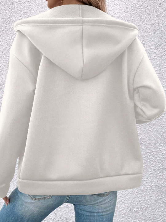 LUNE Solid Color Drawstring Hooded Fleece Jacket