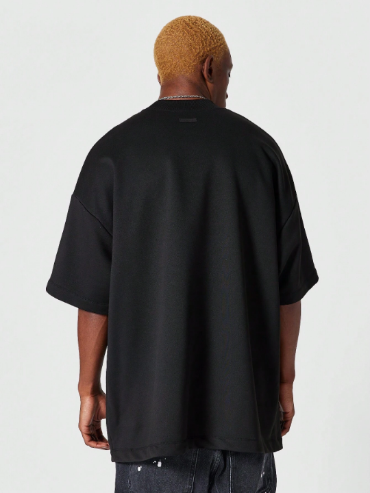 SUMWON Heavyweight Oversized Fit Mock Neck Tee With Flock Front Print