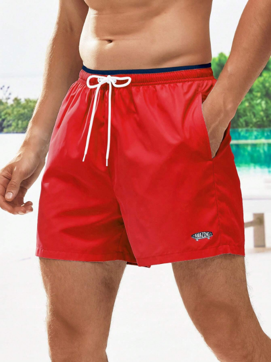 Manfinity Swimmode Men Letter Graphic Drawstring Waist Swim Trunks